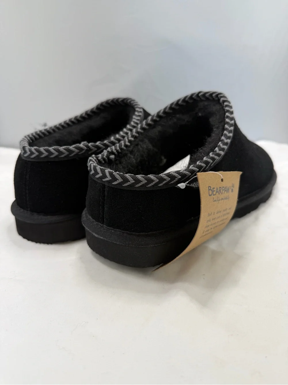 NWT BEARPAW boots clogs slip on woman’s 11 black suede slippers wool lined